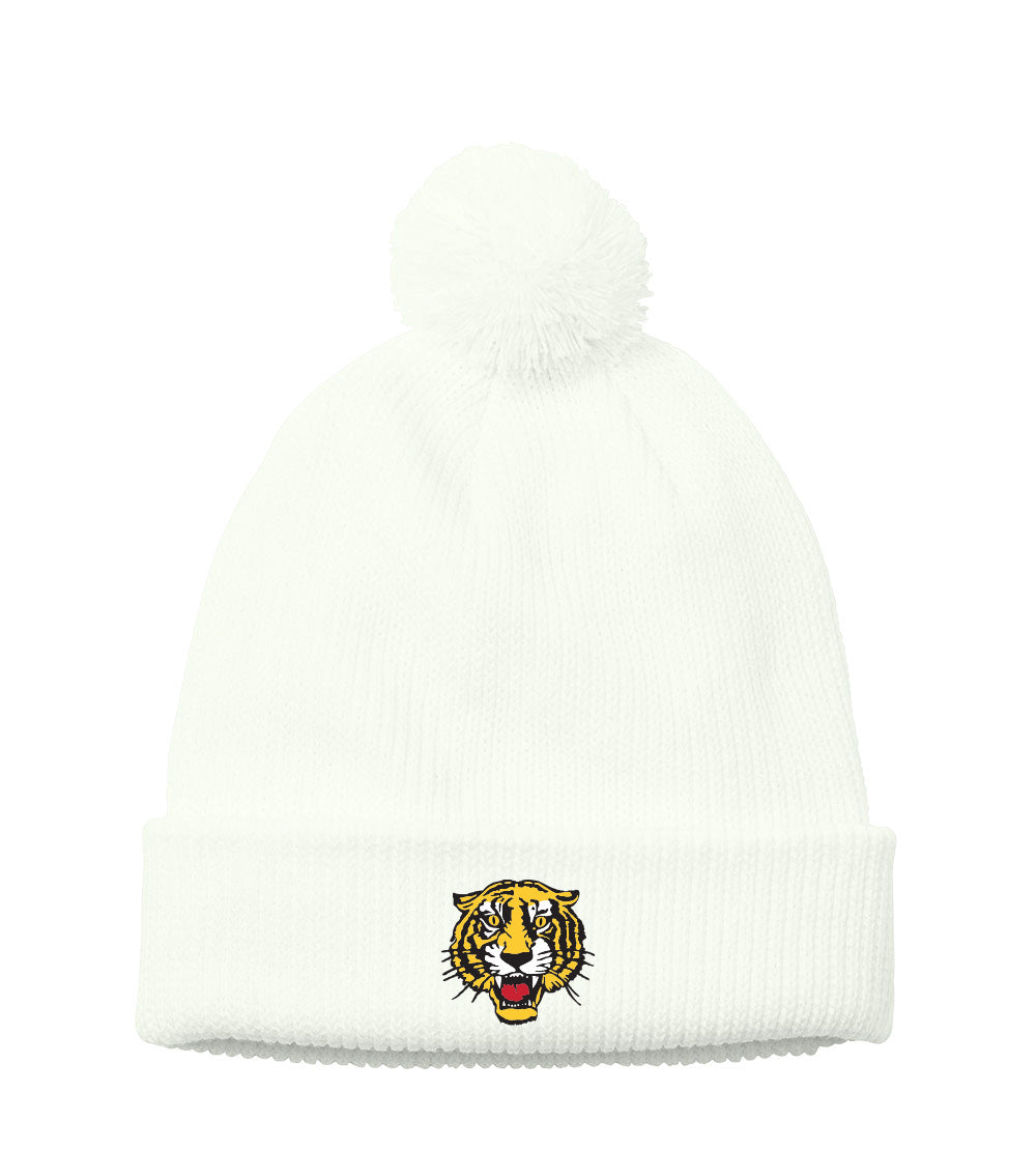 Embroidered Tiger - Cozy Pom Beanie