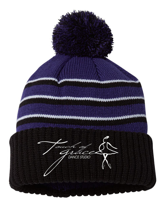 Touch of Grace - Pom Striped Beanie - OSFM