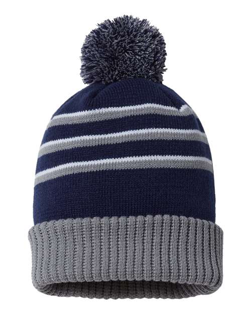 Stripe Pom Cuffed Beanie