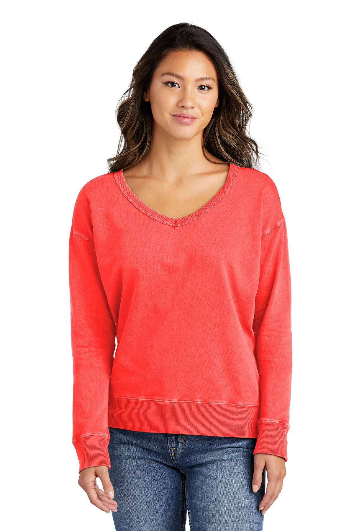 Ladies Beach Wash® Garment-Dyed V-Neck Sweatshirt