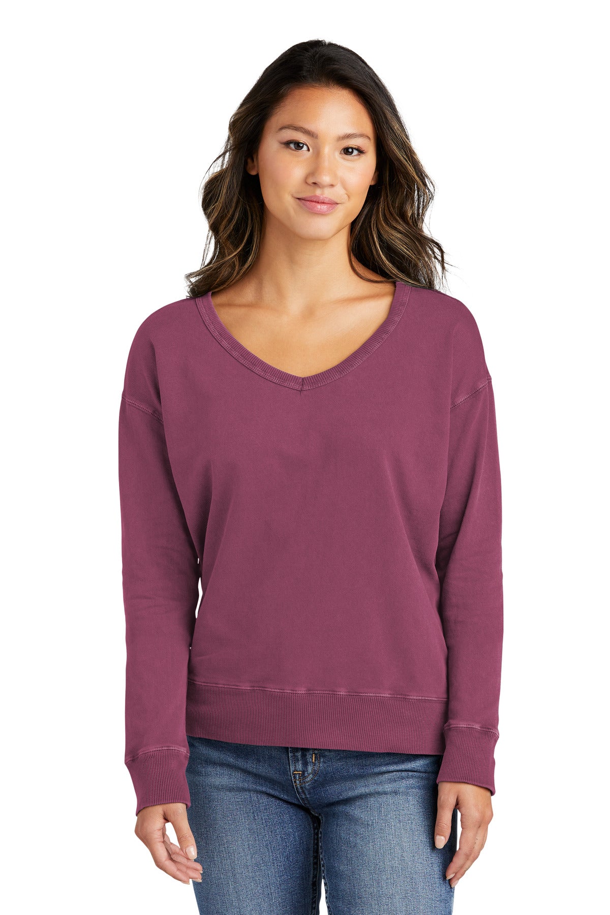 Ladies Beach Wash® Garment-Dyed V-Neck Sweatshirt