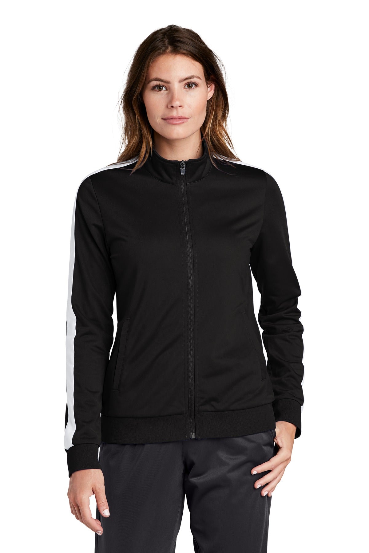 Ladies Tricot Sleeve Stripe Track Jacket