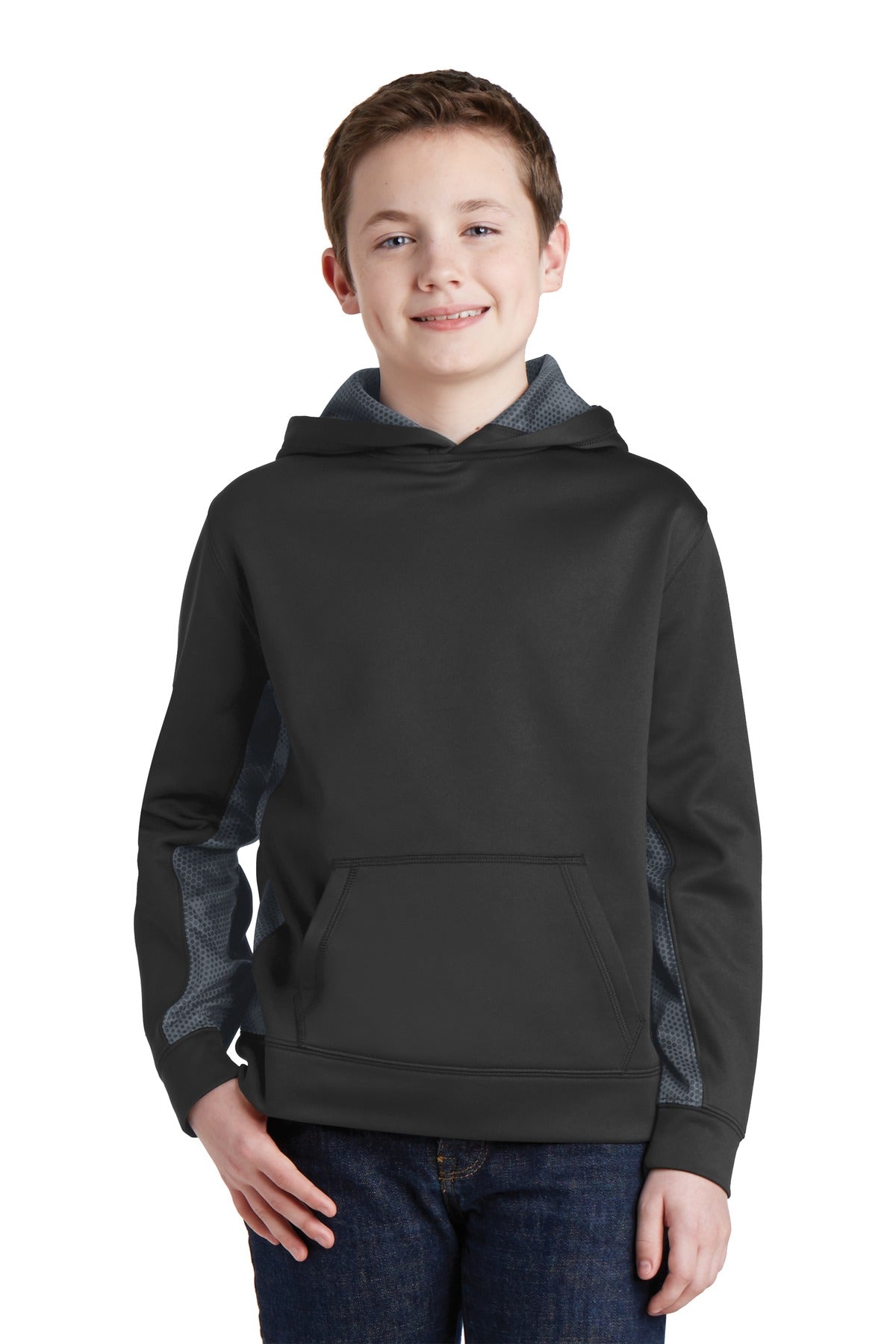 Youth Sport-Wick® CamoHex Fleece Colorblock Hooded Pullover