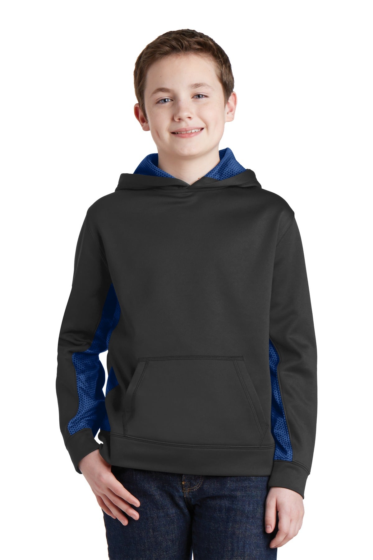 Youth Sport-Wick® CamoHex Fleece Colorblock Hooded Pullover
