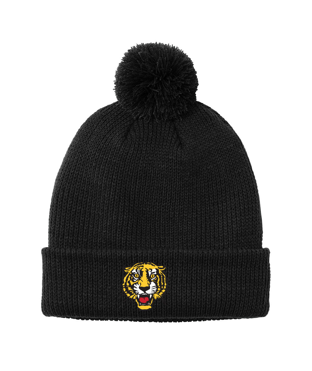 Embroidered Tiger - Cozy Pom Beanie