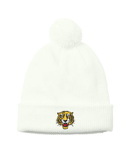 Embroidered Tiger - Cozy Pom Beanie