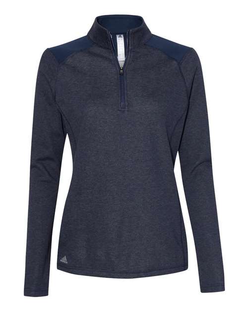 Women's Heathered Quarter-Zip Pullover with Colorblocked Shoulders