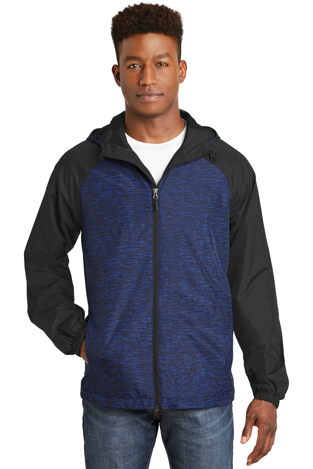 Heather Colorblock Raglan Hooded Wind Jacket
