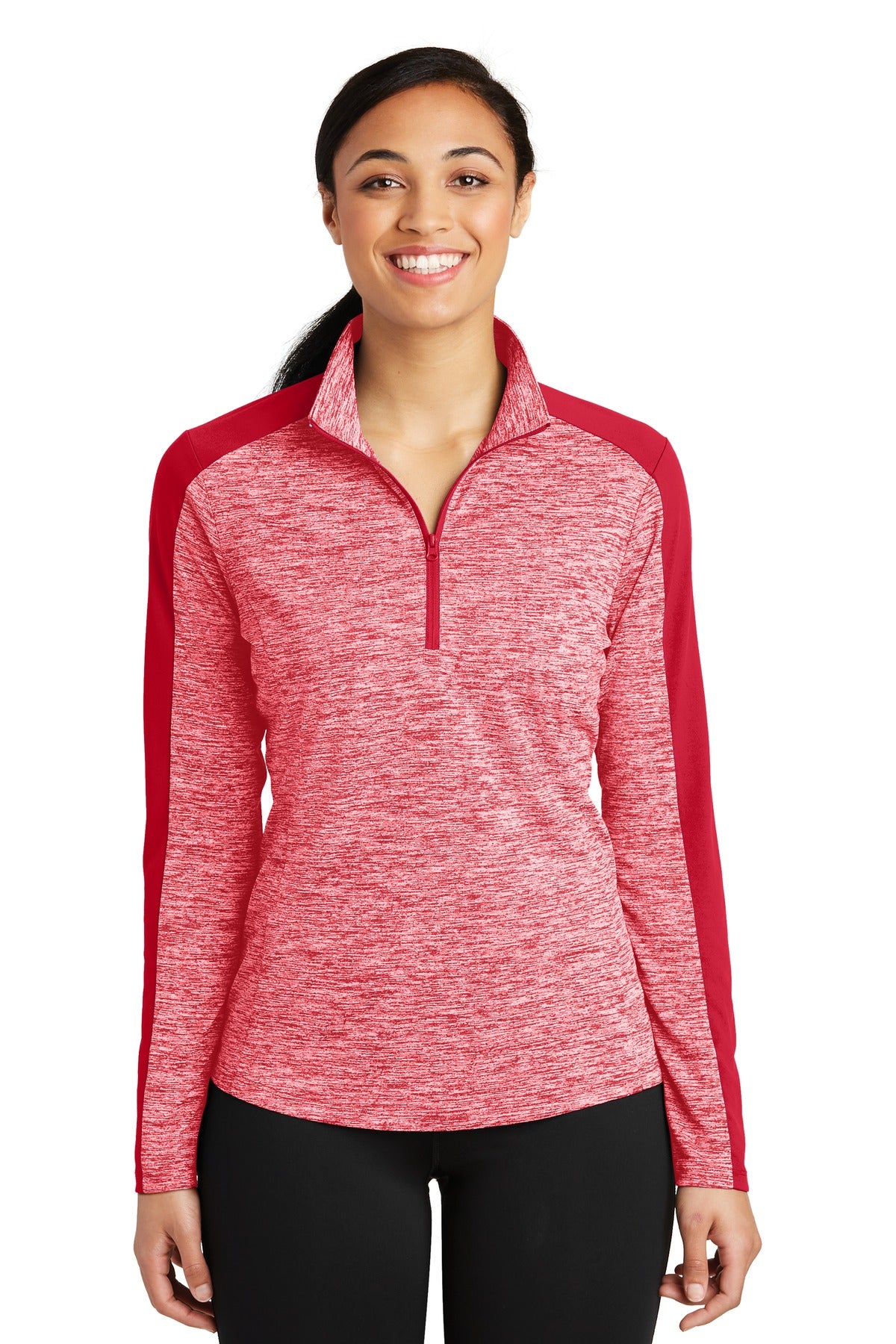 Ladies PosiCharge® Electric Heather Colorblock 1/4-Zip Pullover