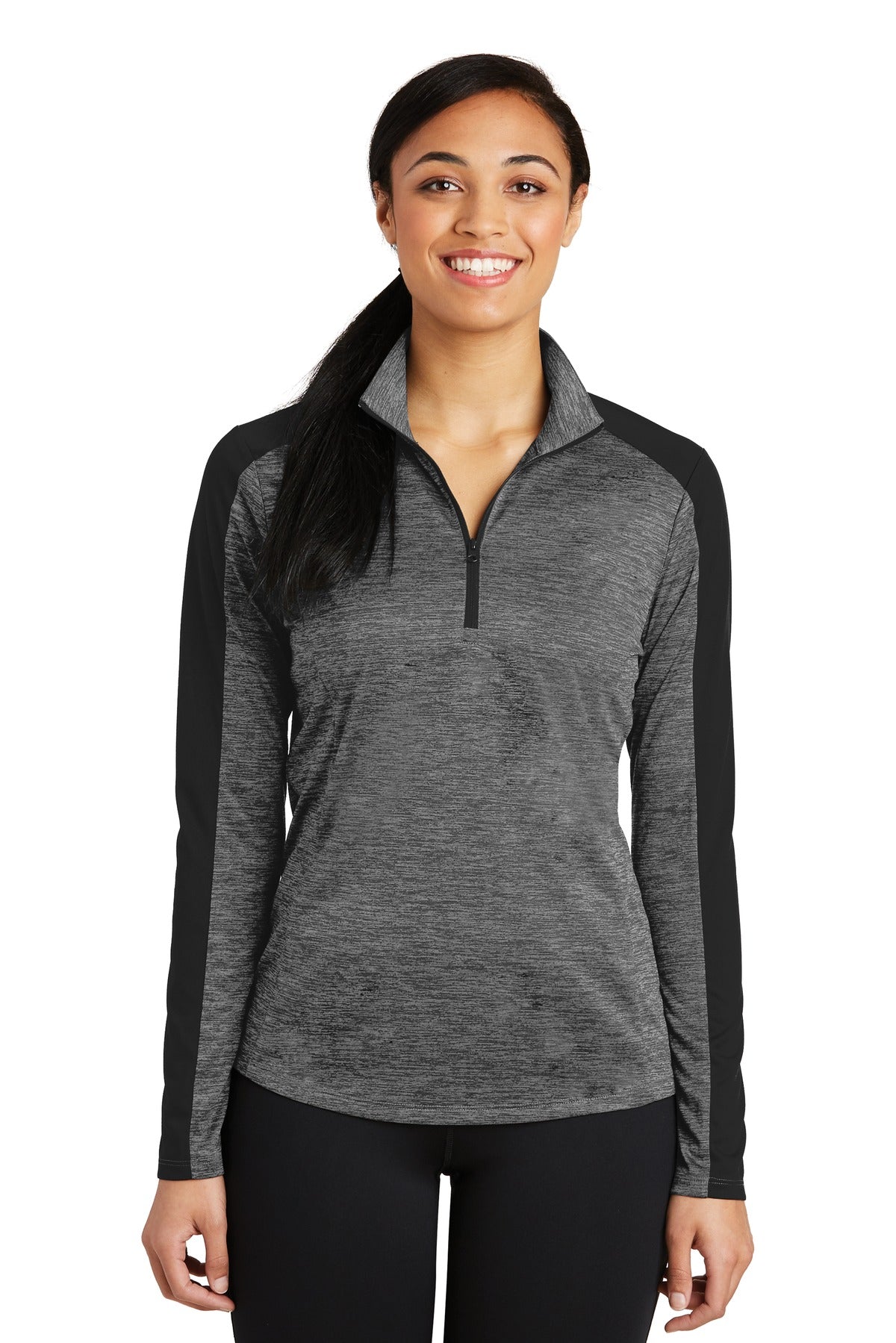 Ladies PosiCharge® Electric Heather Colorblock 1/4-Zip Pullover
