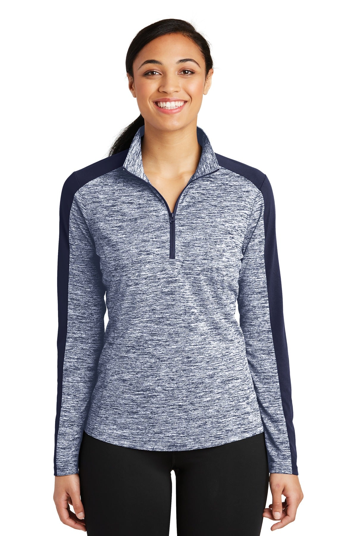 Ladies PosiCharge® Electric Heather Colorblock 1/4-Zip Pullover