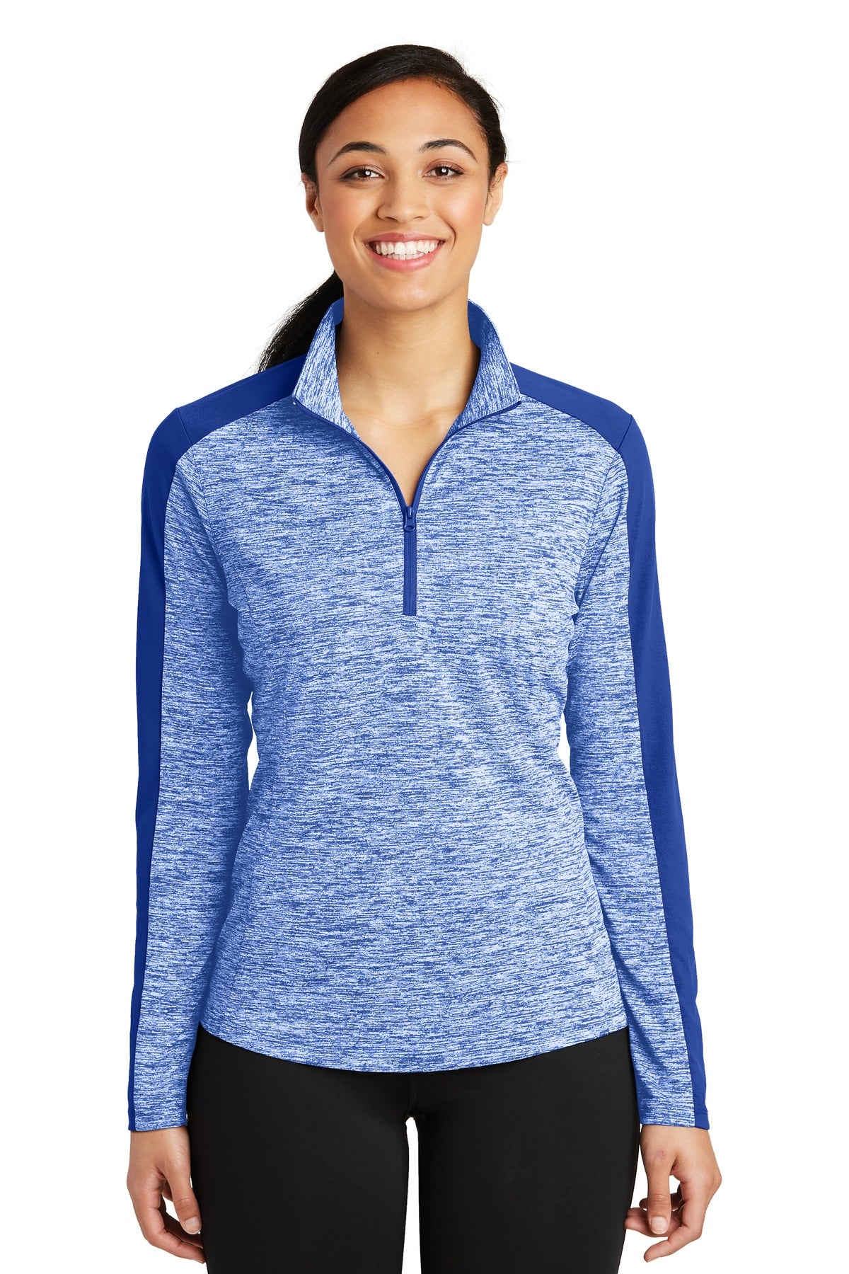 Ladies PosiCharge® Electric Heather Colorblock 1/4-Zip Pullover