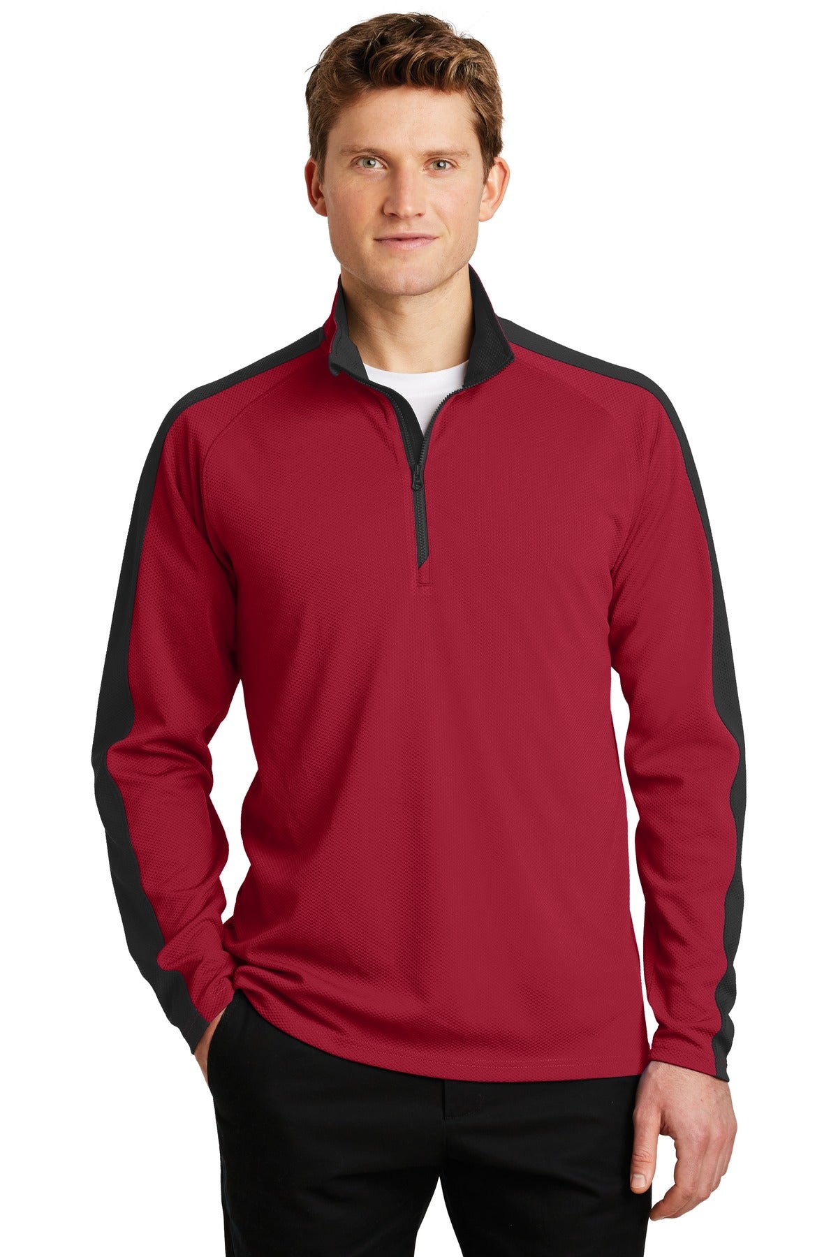 Sport-Wick® Textured Colorblock 1/4-Zip Pullover