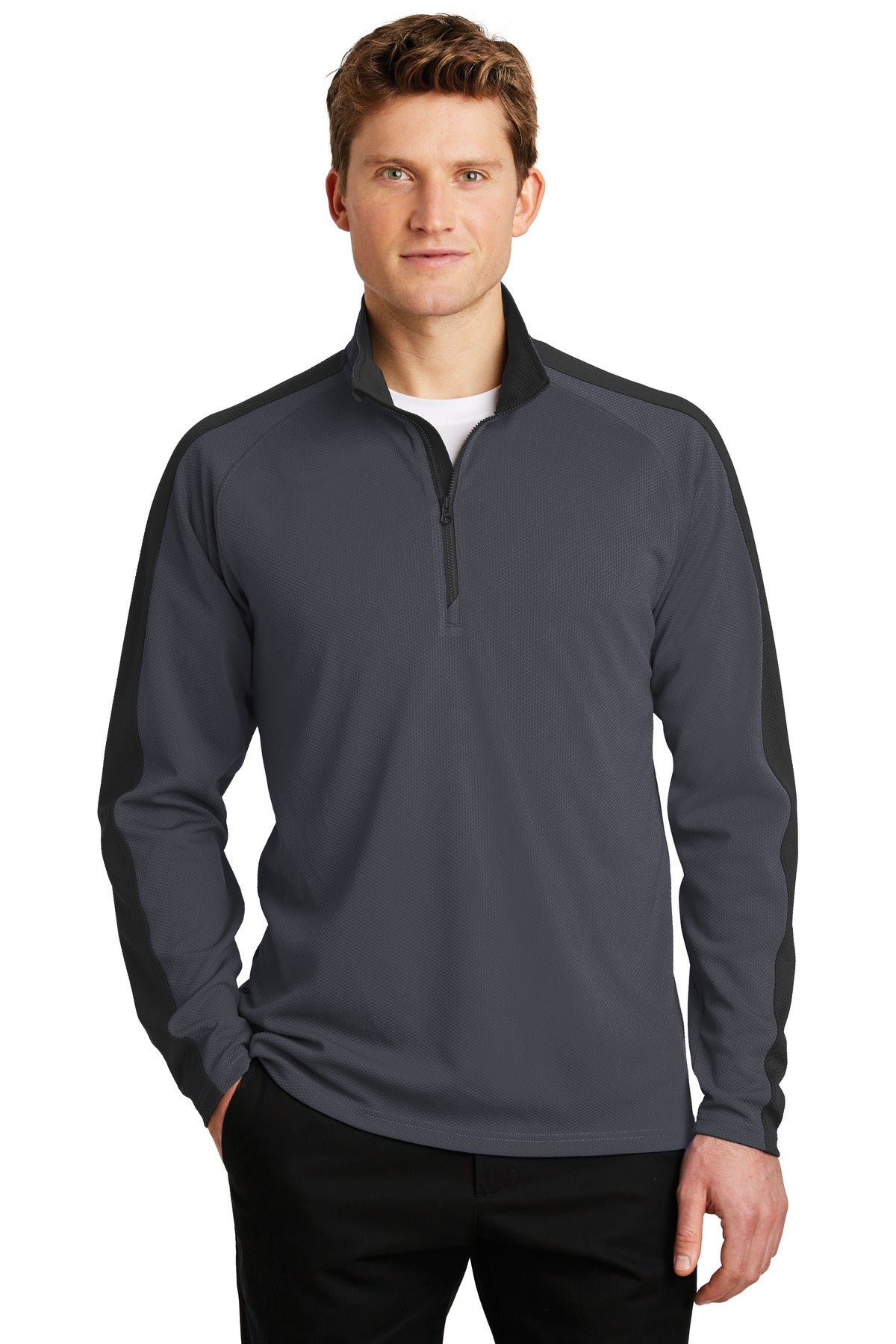 Sport-Wick® Textured Colorblock 1/4-Zip Pullover